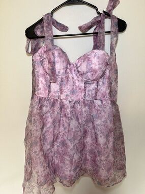 Francesca's Collections Pink Purple Floral Tie-Shoulder Mini Dress